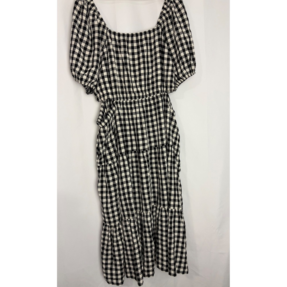 Gingham Tiered Maxi Dress Black White Cut-Out 3X Cottagecore Pockets Picnic